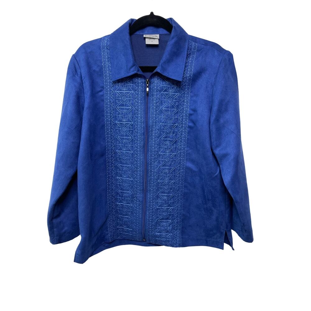 Bon Worth Vintage Embroidered Geometric Full Zip Jacket Grandma Blue S Petite‎